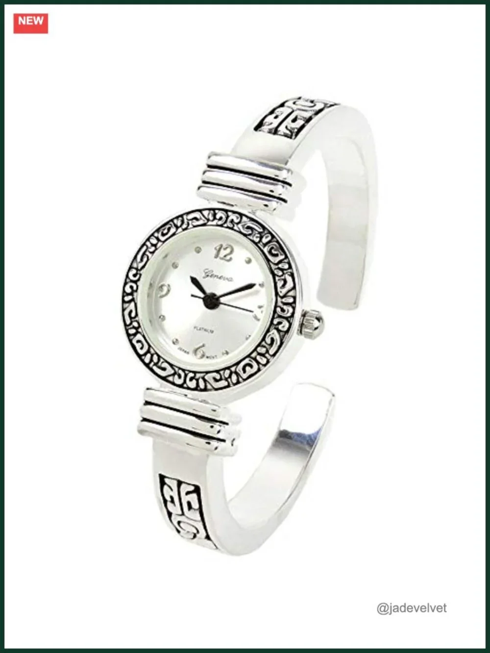 Silver Western Decorated Bangle Cuff Watch for Women
